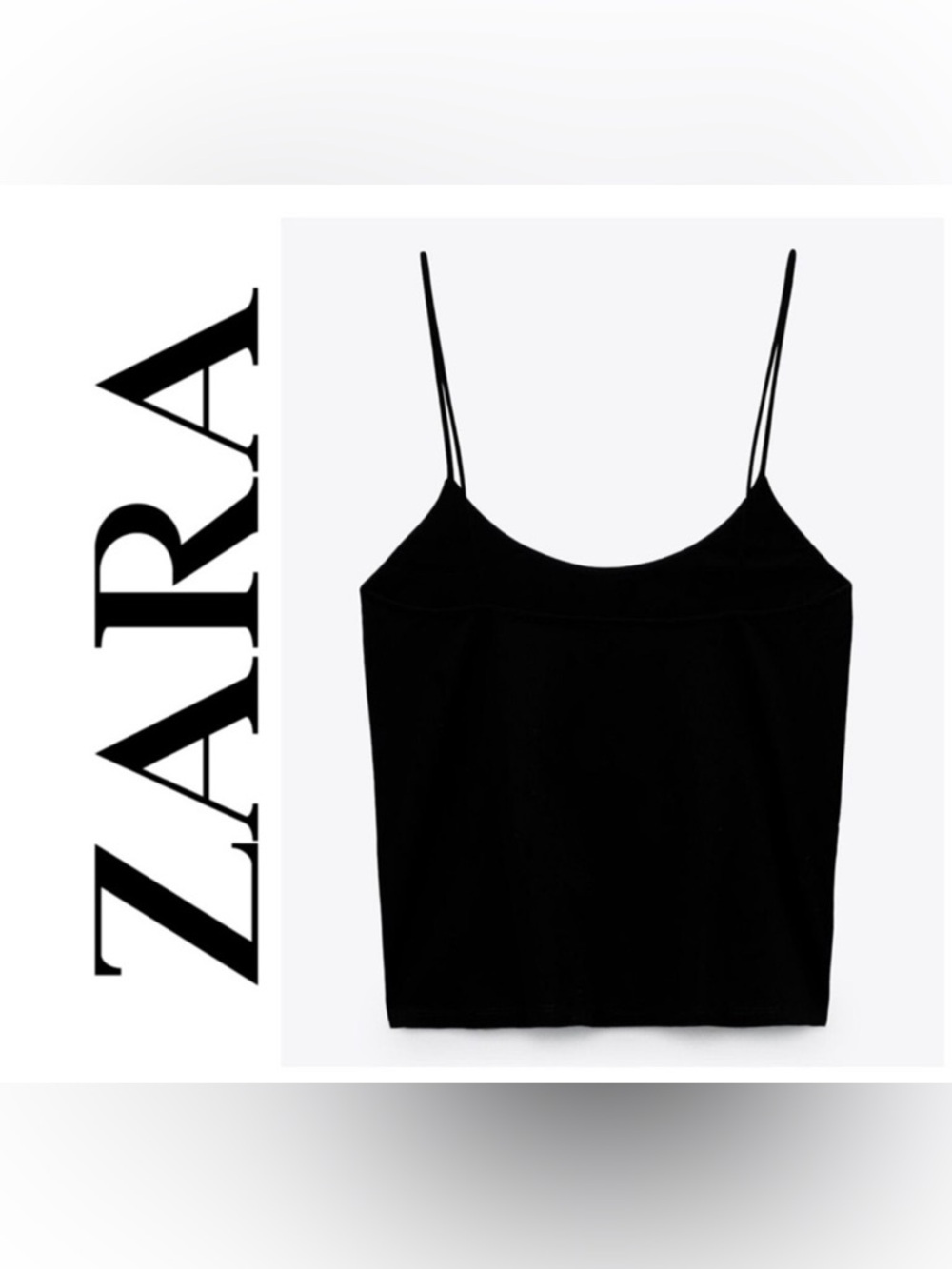 Zara cropped camisole tank, size M, black, NWT